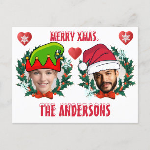Carte Postale Exmas personnalisées visage découpé Elf et Père No