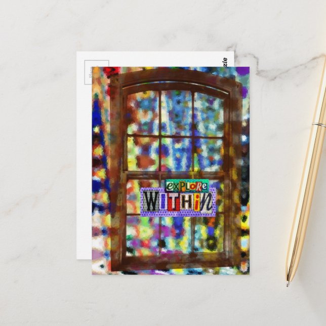 Carte Postale Explorer à l'intérieur Collage de médias mixtes de (Devant/Arrière en situation)