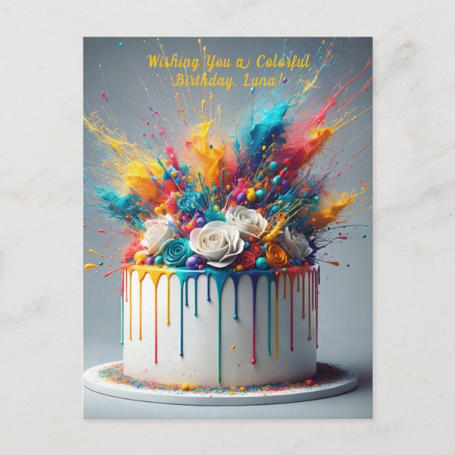 Carte Postale Explosion de joie – Gâteau d'anniversaire joyeux (Devant)