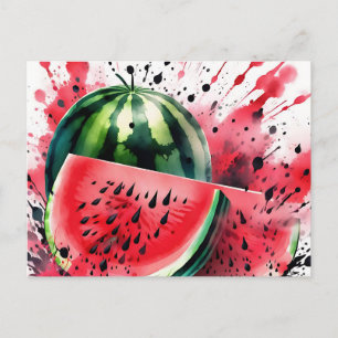 Carte Postale Explosion de pastèque aquarelle