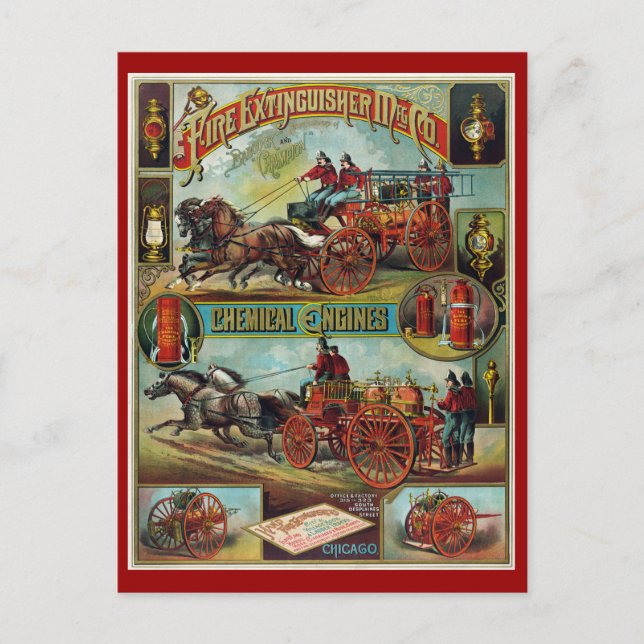 Carte Postale Extincteurs d'incendie et moteurs chimiques (Devant)