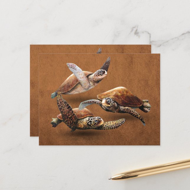 Carte Postale Extinction d'animaux de tortues marines Sauvez les (Devant/Arrière en situation)