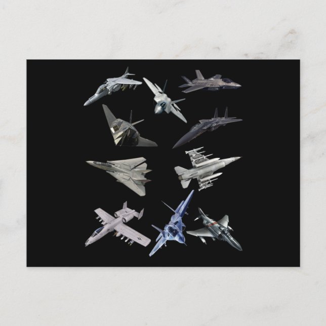 Carte Postale F22 Rapteur F18 Hornet F4 Tomcat F35 F15 F16 F117 (Devant)