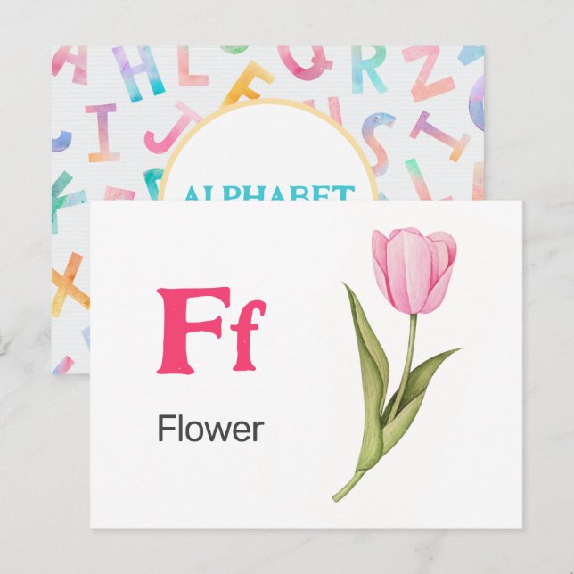 Carte Postale F est pour Flower - Alphabet Flash Card (Devant / Derrière)