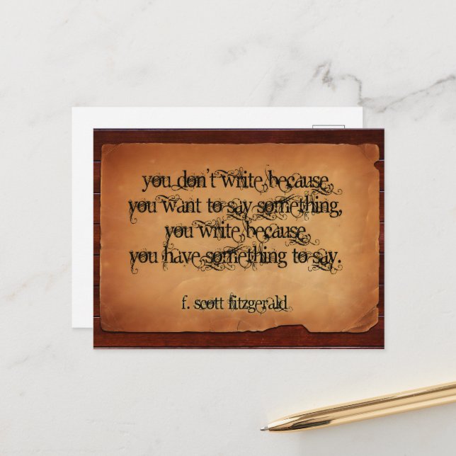 Carte Postale F. Scott Fitzgerald Citation Inspirationnelle "Écr (Devant/Arrière en situation)