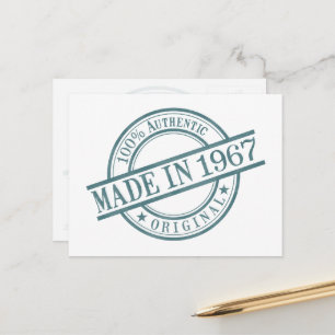 Carte Postale Fabriqué en 1967 Anniversaire en caoutchouc logo r