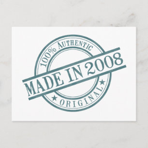 Carte Postale Fabriqué en 2008 Anniversaire en caoutchouc logo r
