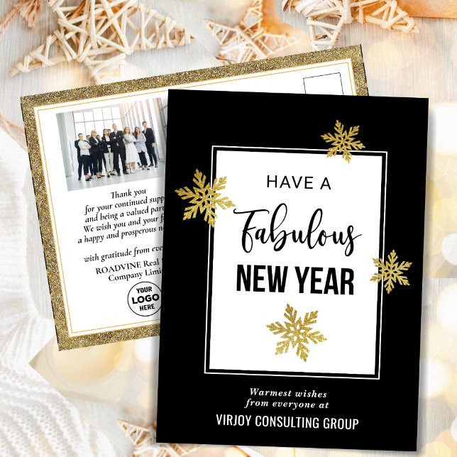 Carte Postale Fabuleux Nouvel An Festif Gold Snowflakes Photo (Créateur téléchargé)
