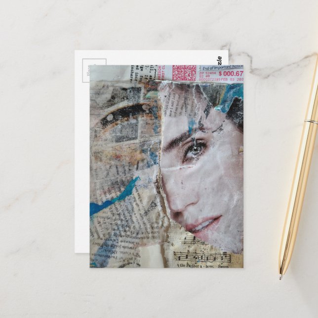 Carte Postale Face Abstract Mixed Media Collage (Devant/Arrière en situation)