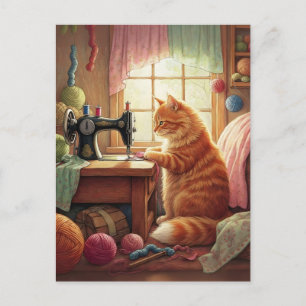 Carte Postale Facilement Distrait Par Les Chats Et La Couture -