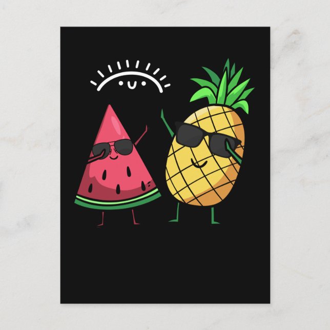 Carte Postale Faire le dab avec pastèque ananas Kawaii Fruits d' (Devant)