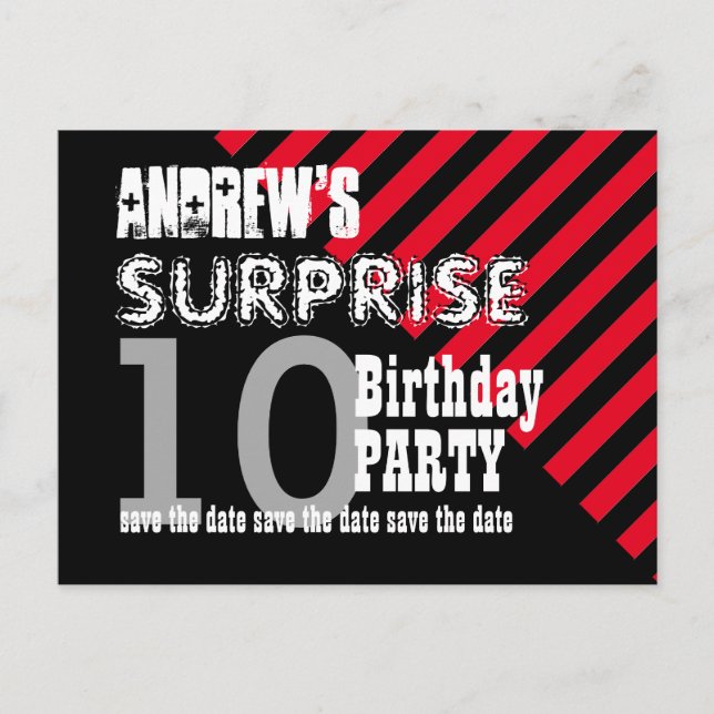 Carte Postale Faire-part 10e anniversaire surprise TWEEN Enregistrez la dat (Devant)