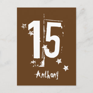 Carte Postale Faire-part 15e Ado Anniversaire Date de sauvegarde Grunge Let
