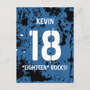 Carte Postale Faire-part 18e anniversaire Dix-huit rochers BLUE Grunge F18Z