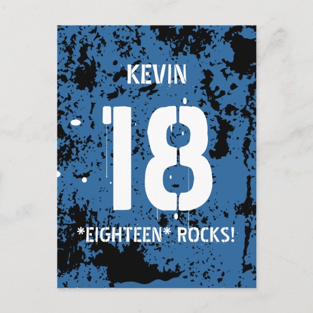 Carte Postale Faire-part 18e anniversaire Dix-huit rochers BLUE Grunge F18Z (Devant)