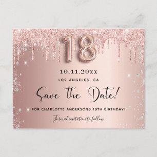 Carte Postale Faire-part 18e anniversaire rose or argent brosse enregistrer
