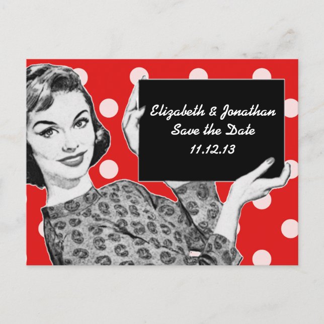 Carte Postale Faire-part 1950 Femme avec un signe Enregistrer la date (Devant)