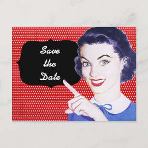 Carte Postale Faire-part 1950 Pointing Woman Save the Date