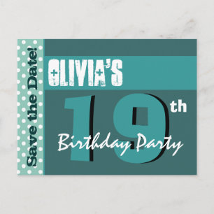 Carte Postale Faire-part 19e anniversaire moderne Enregistrer la date Vert