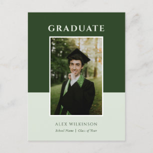 Carte Postale Faire-part 2023 Vert Moderne Simple Script Photo Graduation