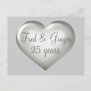 Carte Postale Faire-part 25 ans Mariage Anniversaire Verre Argenté et Cœur 
