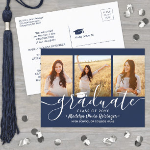 Carte Postale Faire-part 3 Collage photo Simple Marine Bleu Blanc Graduatio