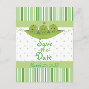 Carte Postale Faire-part 3 petits pois dans une cosse Fête prénatale Triplé