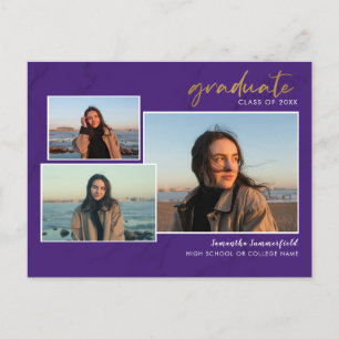 Carte Postale Faire-part 3 Photo Collage Script Grad 2022 Purple Graduation