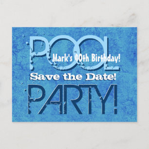Carte Postale Faire-part 40e anniversaire Pool Party Enregistrer la date V0