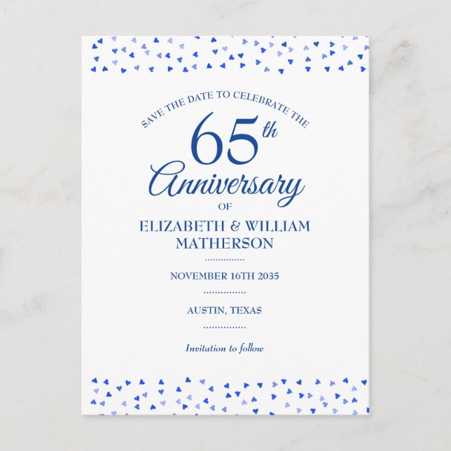 Carte Postale Faire-part 45e | 65e anniversaire Sapphire Enregistrer la dat (Devant)