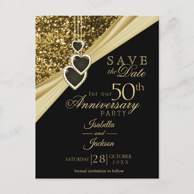 Carte Postale Faire-part 50e anniversaire de la Parties scintillant d'or -  (Devant)