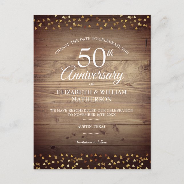 Carte Postale Faire-part 50e anniversaire de mariage rustique Changement de (Devant)