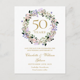Carte Postale Faire-part 50e anniversaire du Mariage floral Enregistrer la 