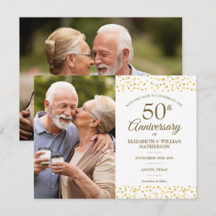Carte Postale Faire-part 50e Anniversaire Gold Hearts Enregistrez la date 2