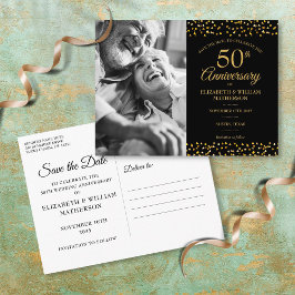 Carte Postale Faire-part 50e anniversaire Gold Hearts Photo Enregistrer la