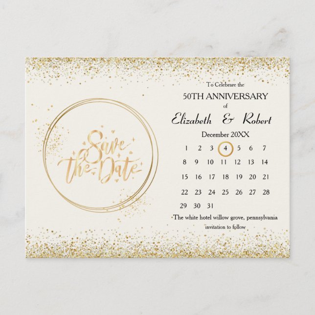 Carte Postale Faire-part 50e Anniversaire Gold Mariage Le Calendrier des da (Devant)