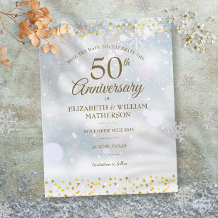 Carte Postale Faire-part 50e anniversaire Snowflakes hiver Enregistrer la d