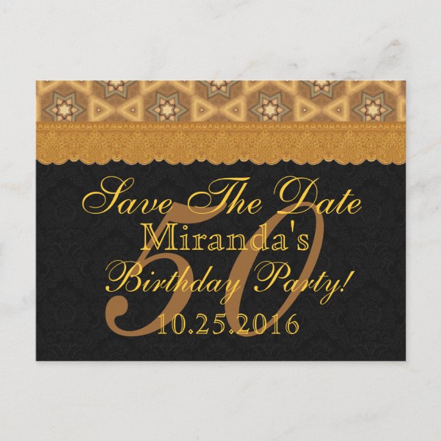 Carte Postale Faire-part 50e Enregistrer la date Anniversaire Gold Black La (Devant)