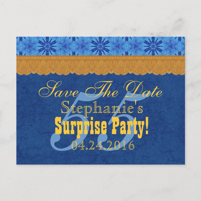 Carte Postale Faire-part 55e anniversaire SURPRISE Enregistrer la date Blue (Devant)