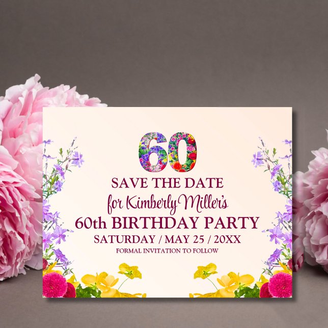 Carte Postale Faire-part 60e anniversaire floral moderne 60 ans fête (Créateur téléchargé)