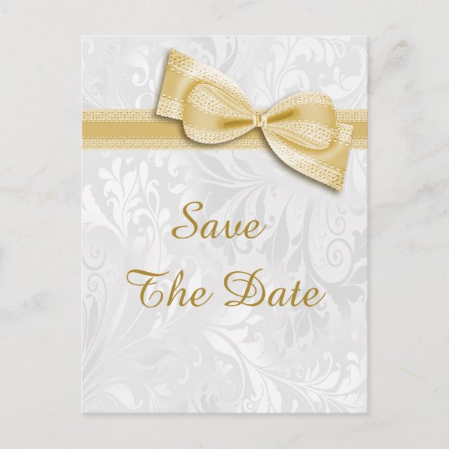 Carte Postale Faire-part 90e anniversaire Damask et Faux Bow Enregistrer la (Devant)