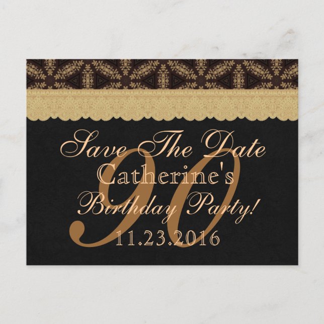 Carte Postale Faire-part 90e Enregistrer la date Anniversaire Pale Gold Lac (Devant)