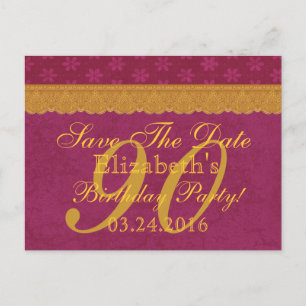 Carte Postale Faire-part 90e Sauvegarder la date Anniversaire Bourgogne Or 