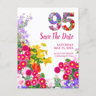 Carte Postale Faire-part 95e anniversaire floral moderne Save The Date