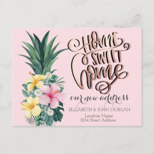 Carte Postale Faire-part Accueil Sweet Home, Ananas Fleurs tropicales