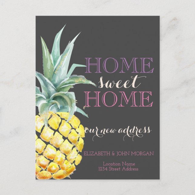 Carte Postale Faire-part Accueil Sweet Home, Gris d'ananas Nouvelle adresse (Devant)