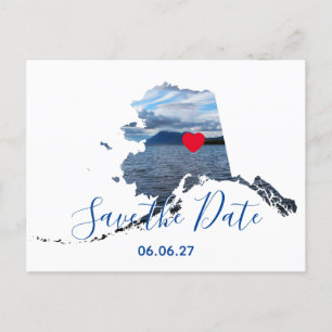 Carte Postale Faire-part Alaska Shape Photo Red Heart Enregistrer la date