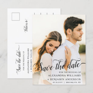 Carte Postale Faire-part Alexandra Elegant Black Script Photo Enregistrer l