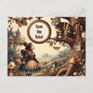 Carte Postale Faire-part Alice et Chat du Cheshire : Fantaisie Merveilleuse