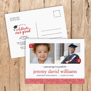Carte Postale Faire-part Alors et maintenant 2 Photo Graduation Party Invit